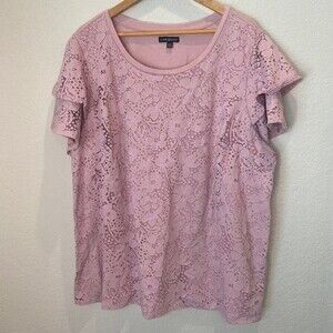 Lane Bryant Pastel Purple Lace Flutter Sleeve Blouse - Size 22/24 - EUC